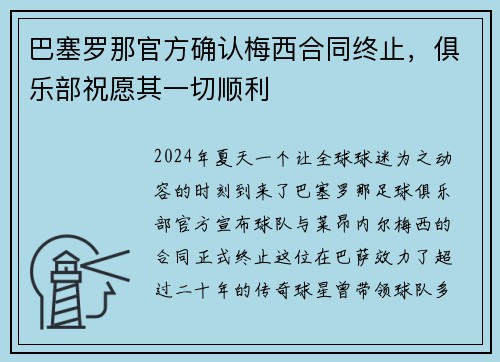 巴塞罗那官方确认梅西合同终止，俱乐部祝愿其一切顺利